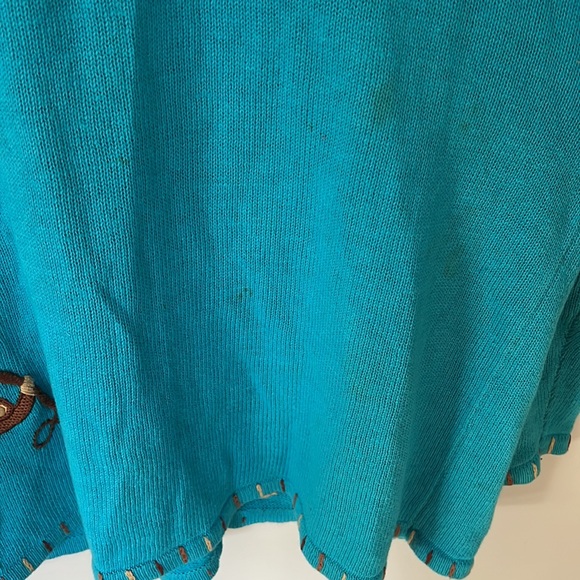 Quacker Factory embroidered turquoise monkey cardigan - size Large - Picture 7 of 10